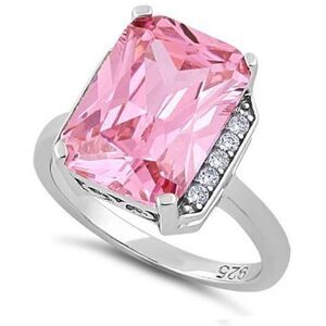 Radiant Rose Emerald-Cut Ring – Sterling Silver with Diamond Simulant Accents